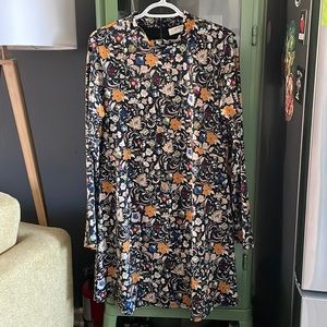 Dark floral print long sleeve 60s inspired dress- Arula/A Beautiful Soul